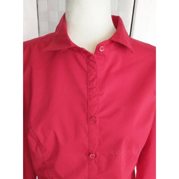 George Button Down Shirt Medium Red Top Classic Lagenlook Preppy Coastal Grandma - Picture 10 of 14